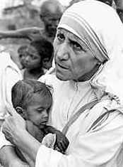 Mother Teresa of Calcutta holding a young child