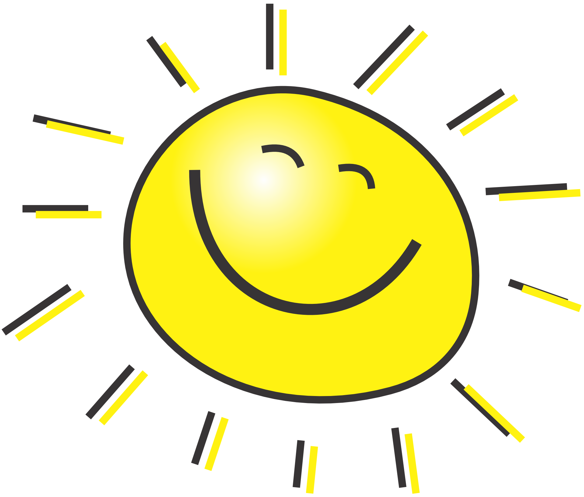 A drawing of a yellow sun smiling from ear to ear