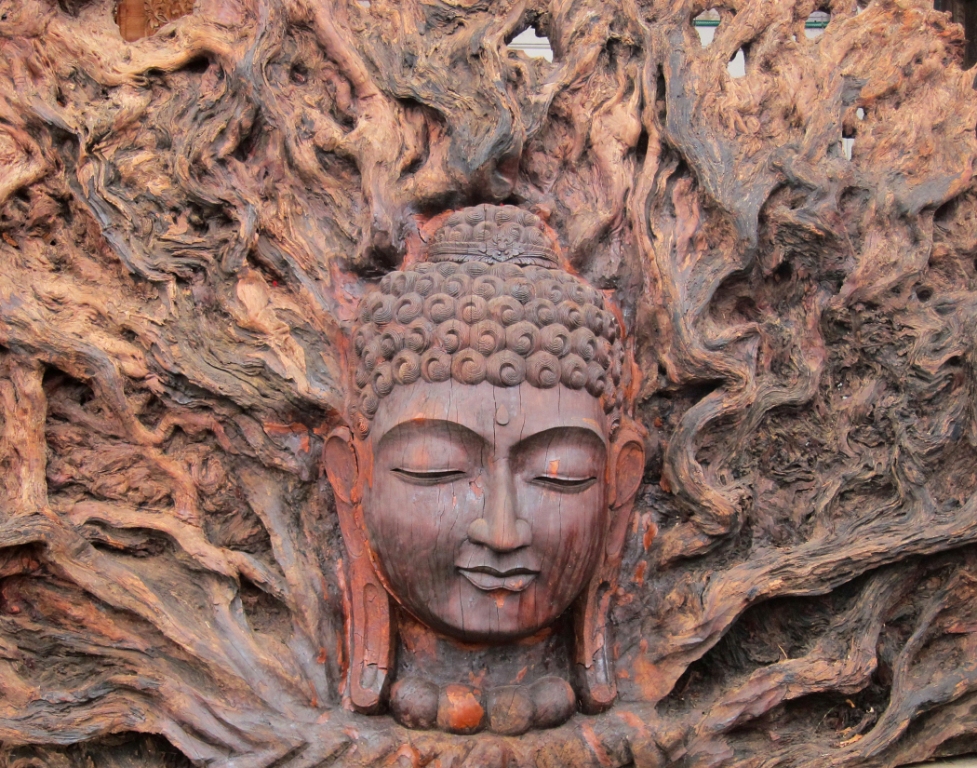 Buddha carved in tree
