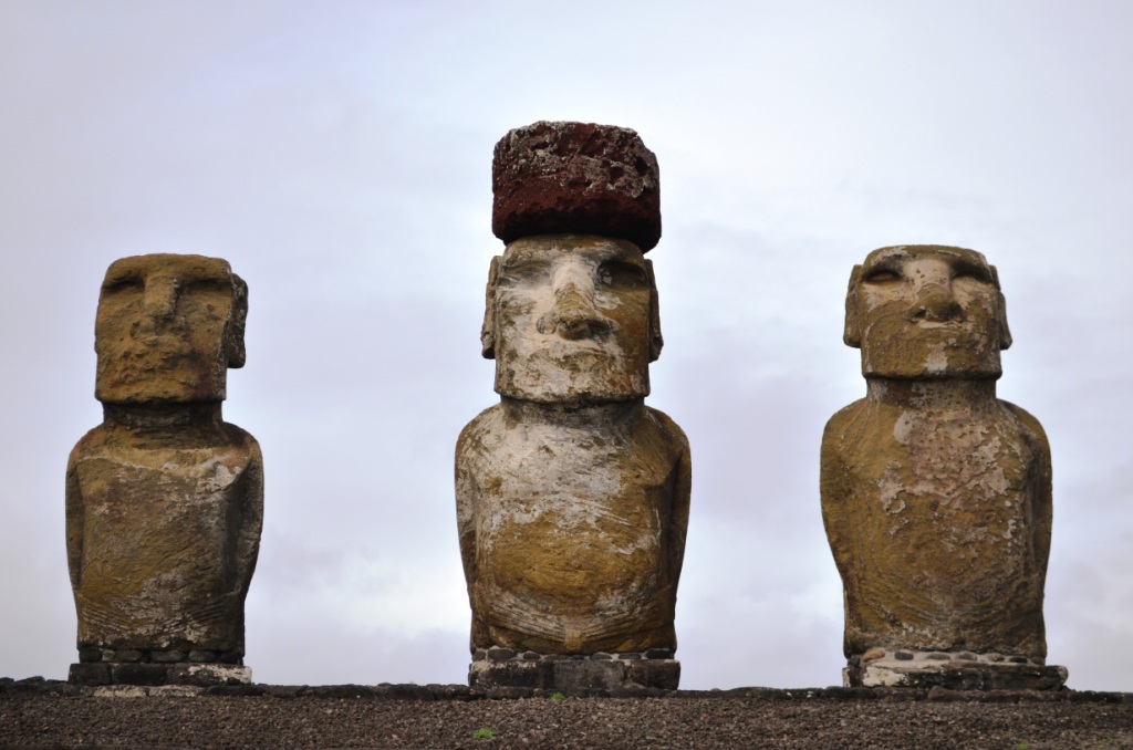 3 Moai statues, Easter Island
