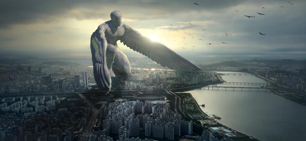 Fantasy of giant city angel