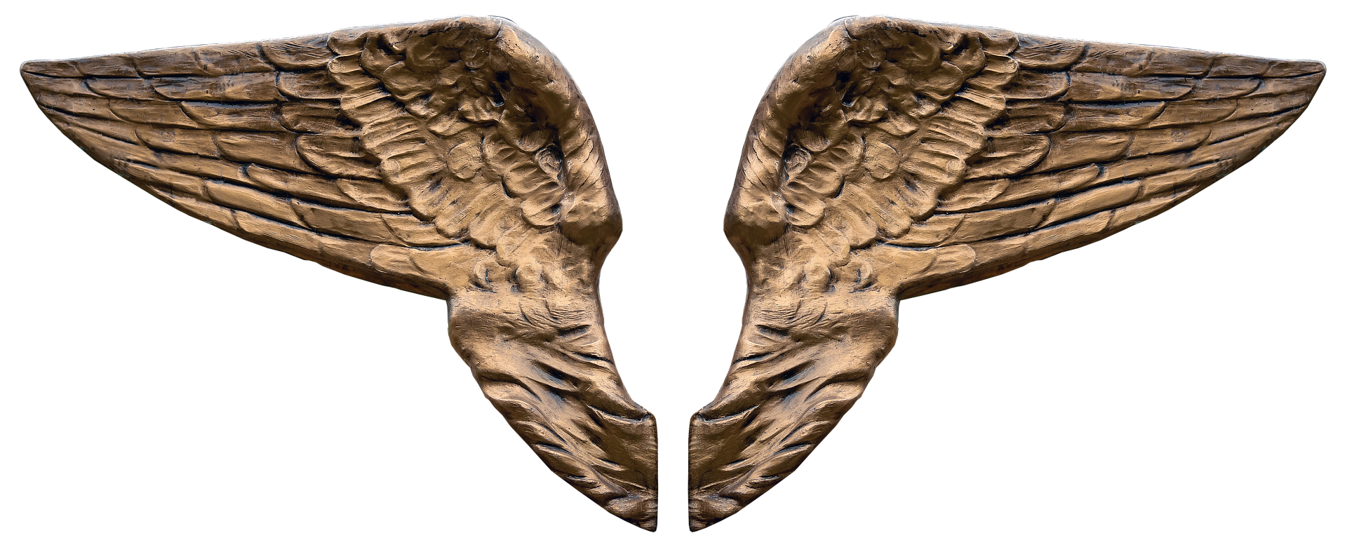 A pair of golden angel wings, on a white background