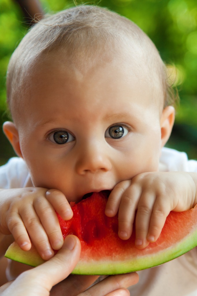 Baby enjoys watermelon