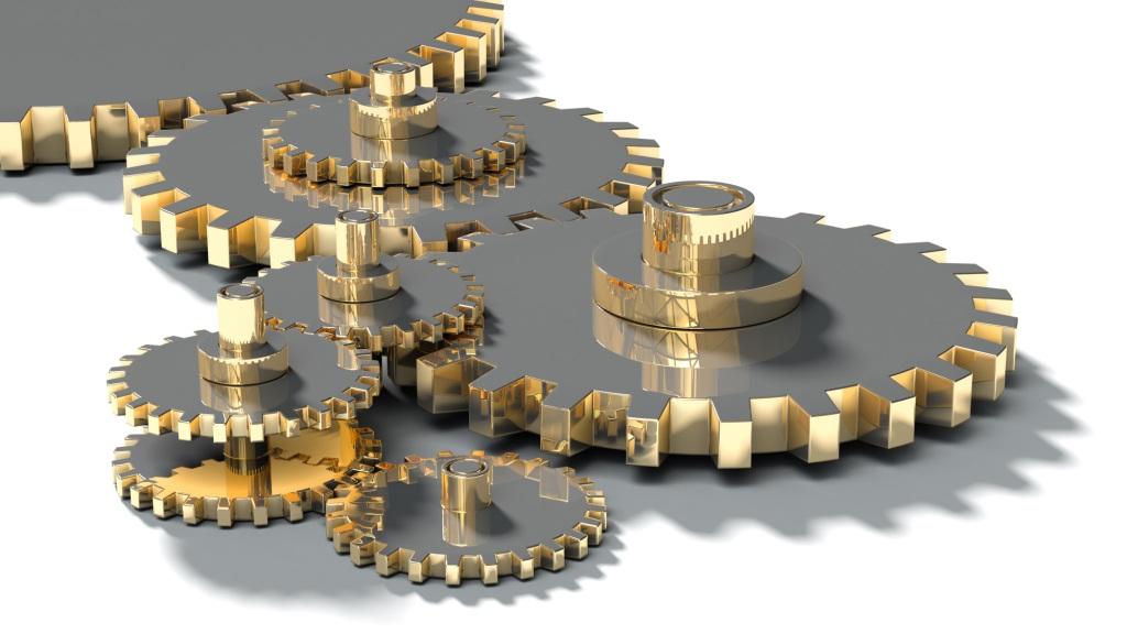 A system of interlocking golden cogs