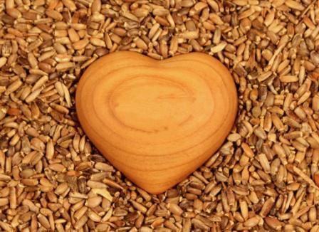 Wooden heart surrounded by seeds