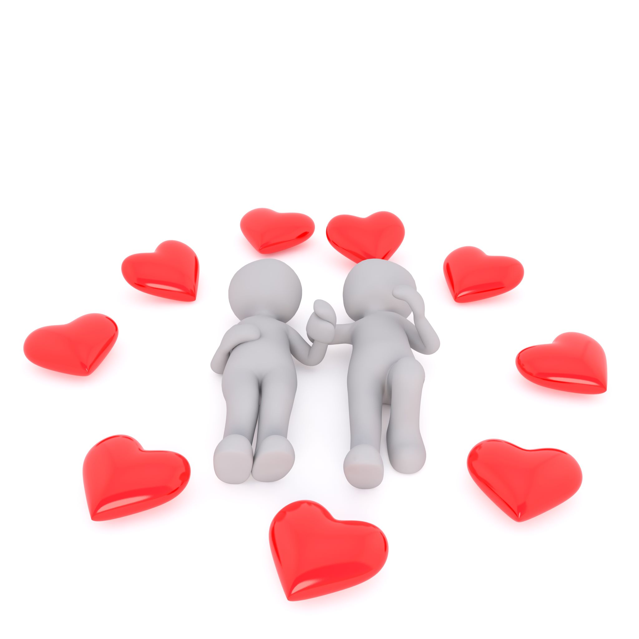 Graphic of couple lying down, holding hands, encircled by red hearts