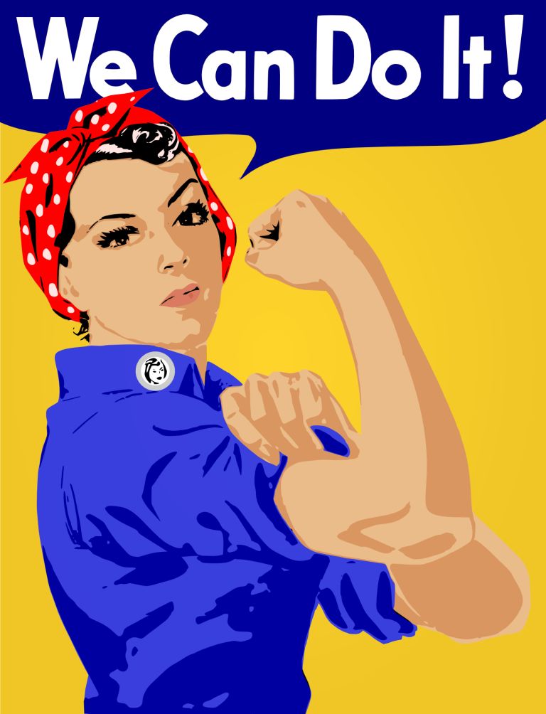 Graphic saying 'We Can Do It!', and a doula showing she's ready to work with you