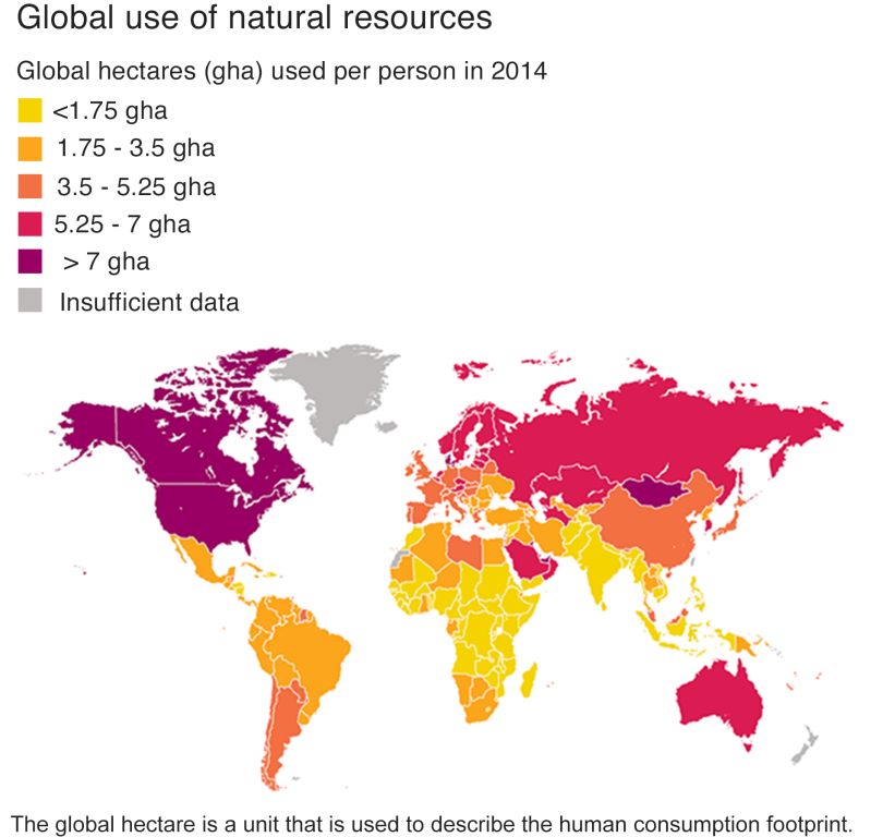 'Who Consumes Most' map showing Rich World consumes far more than Poor World