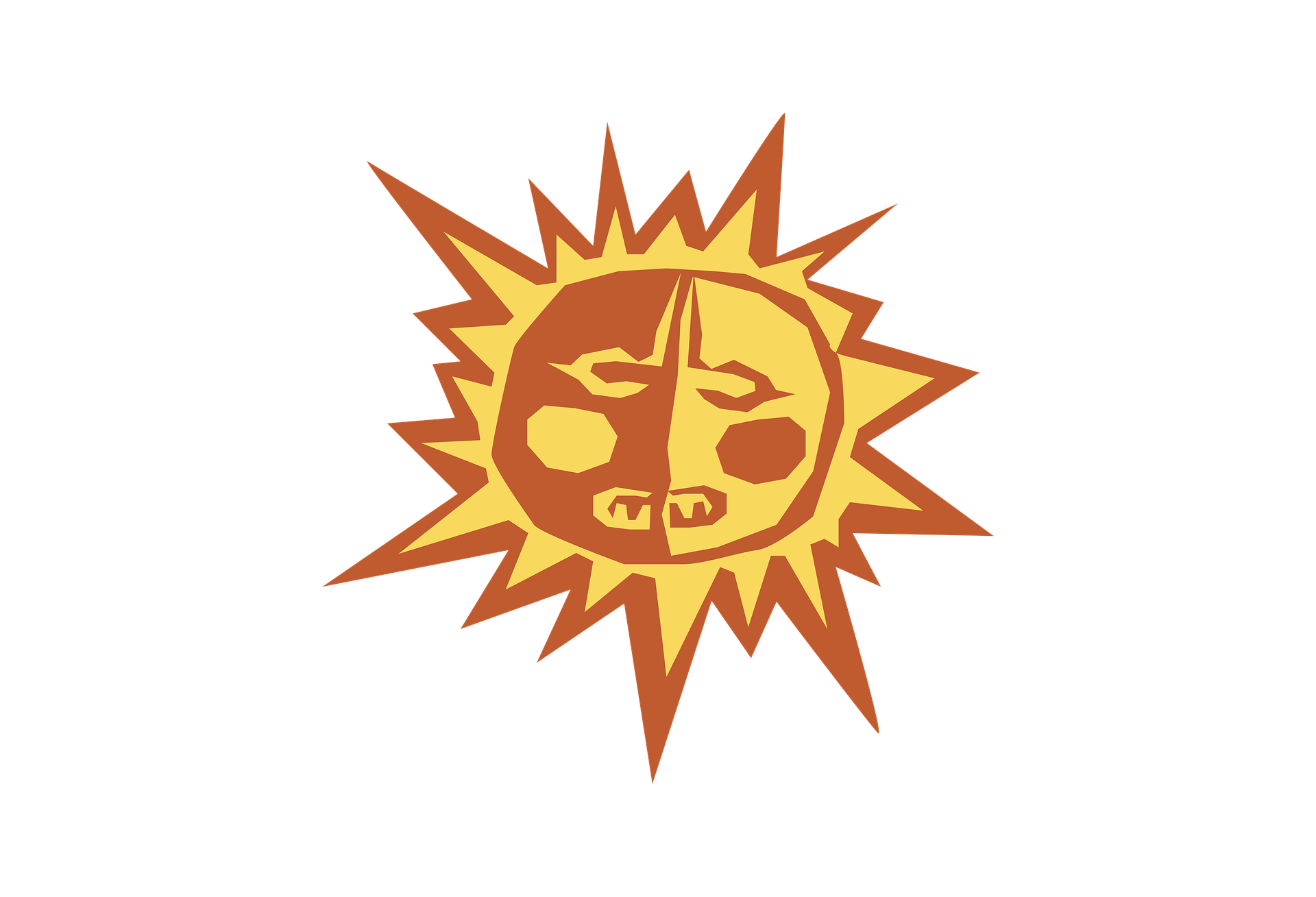 An image of a sun with a primal or ancient face