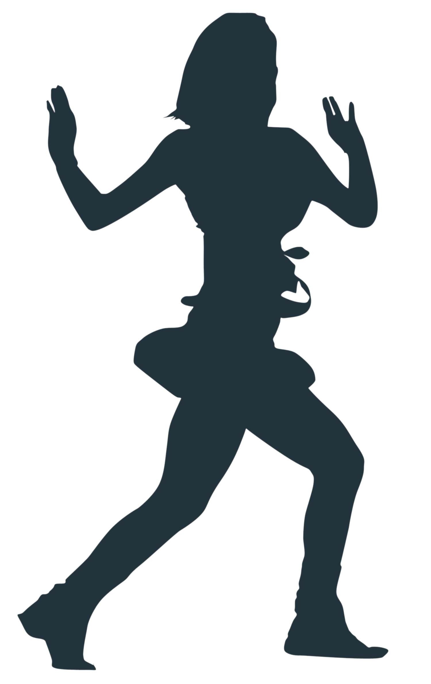 Silhouette of woman in skirt running