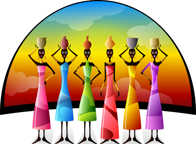 A graphic of a group of African women dressed in colourful dresses and carrying pots on their heads