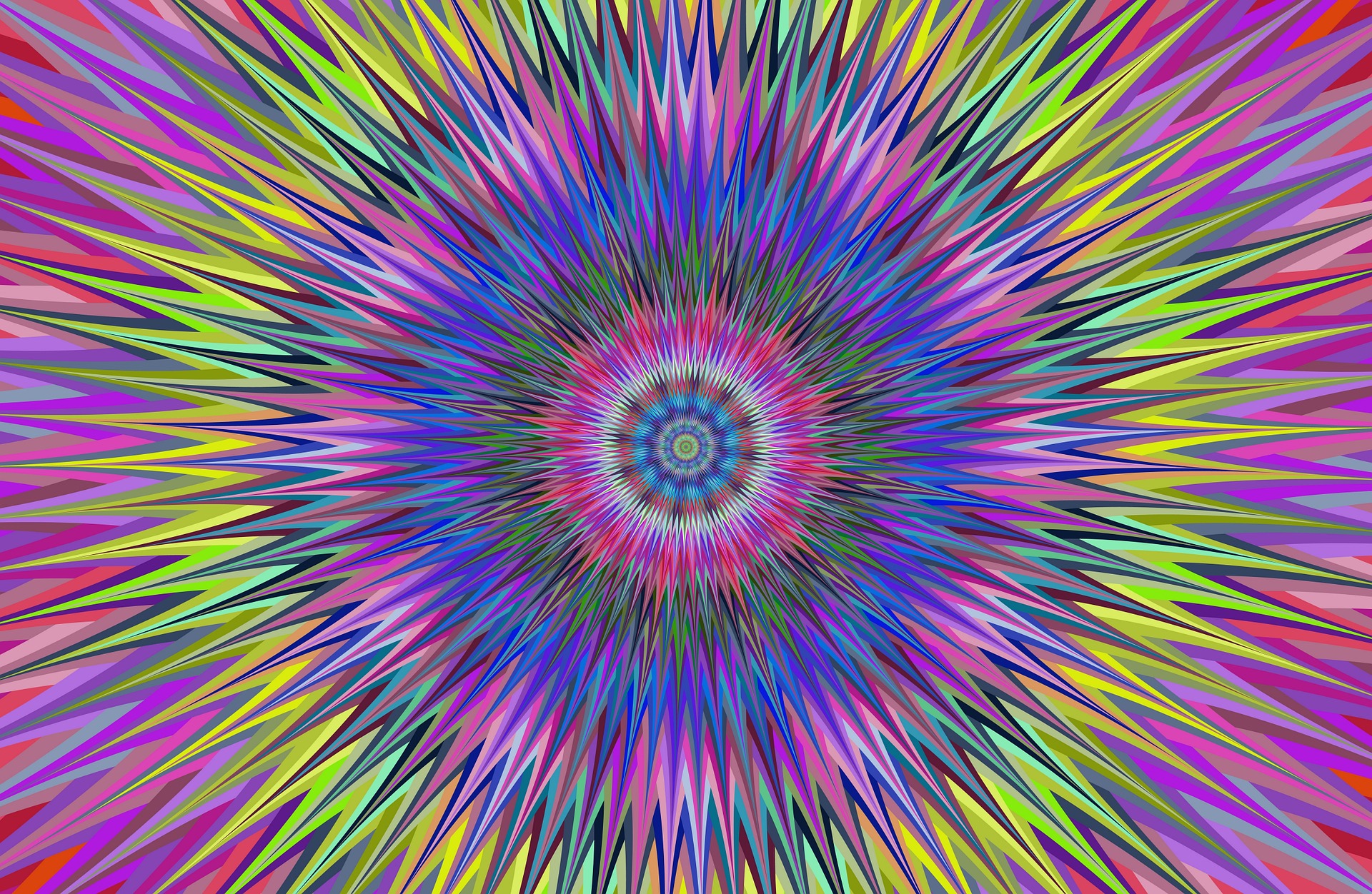 A vibrant, psychedelic-coloured star mandala