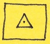 Within a square is a triangle. Within the triangle is a dot.