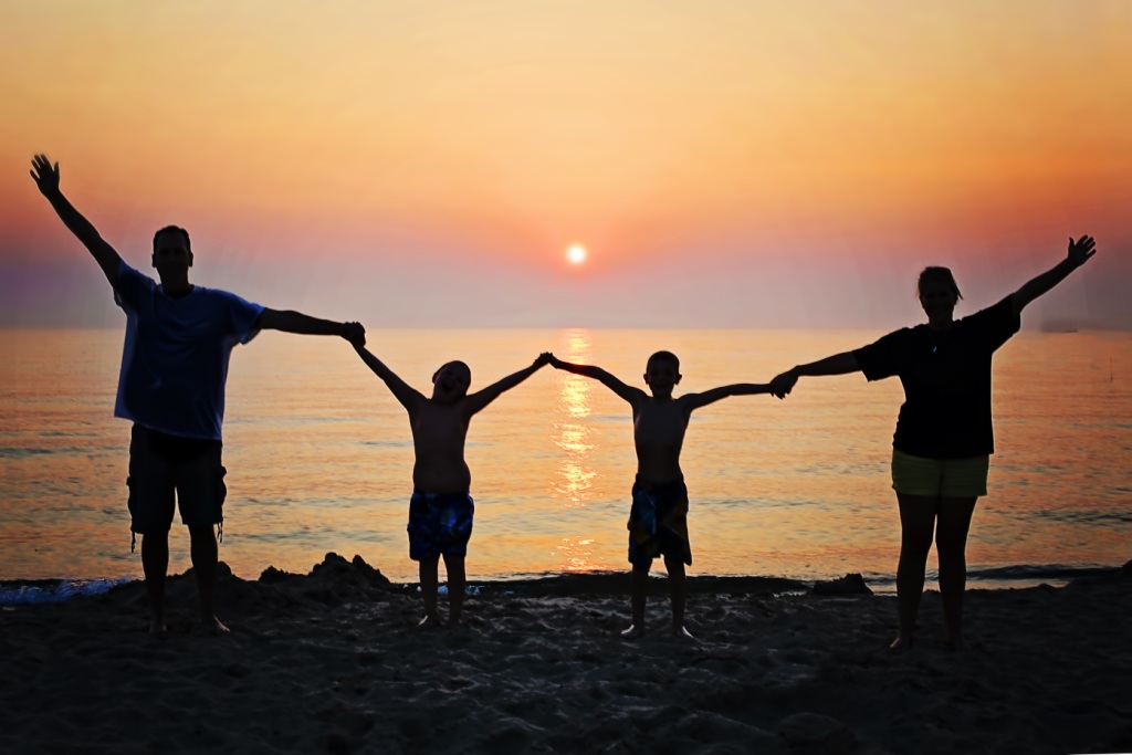 Family sunset at beach