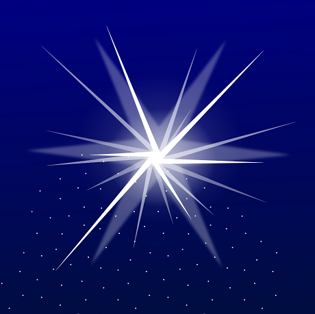 A graphic image of a bright star against a deep blue background
